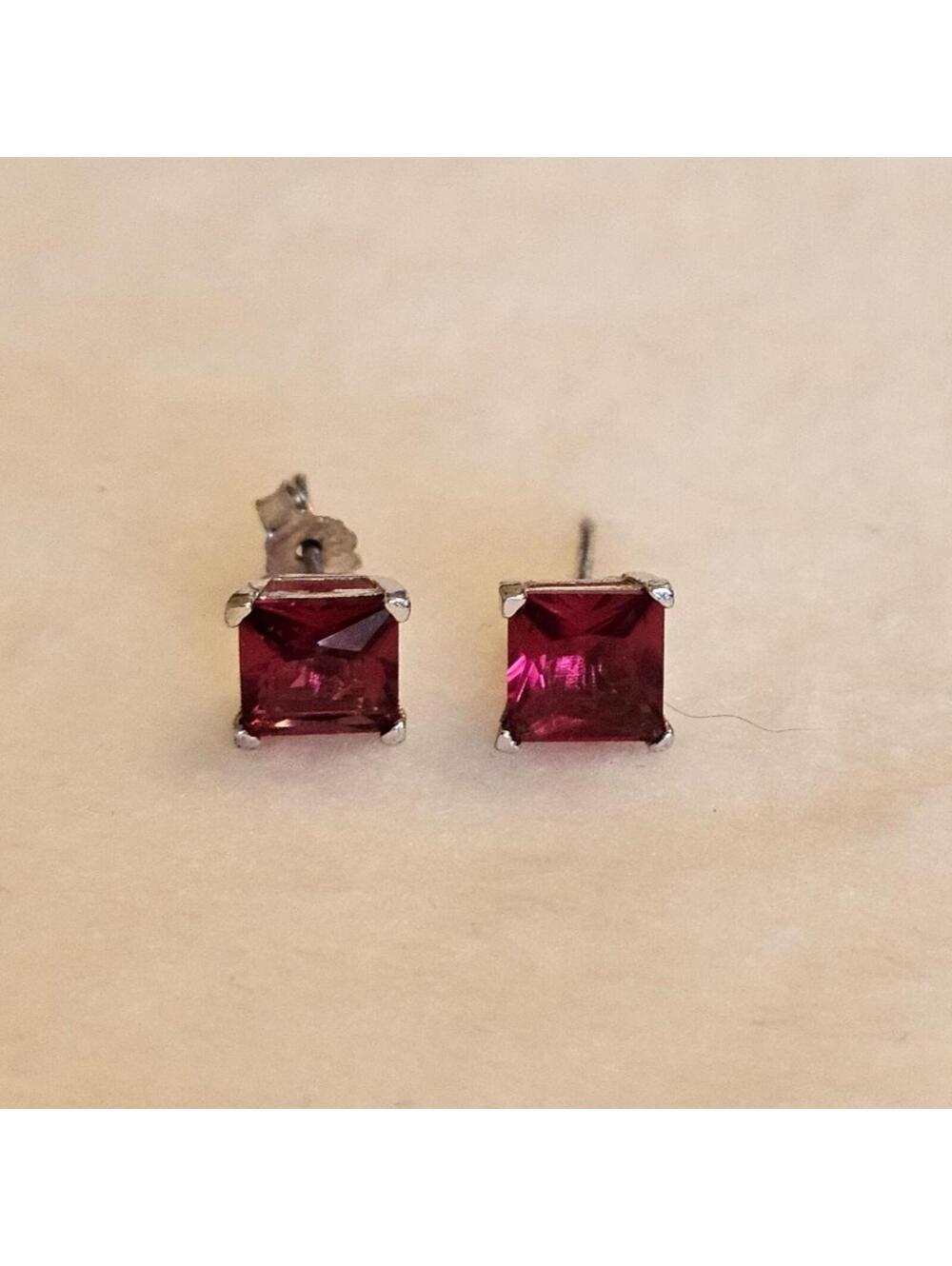 Sterling Silver 925 Earrings With Red Stones